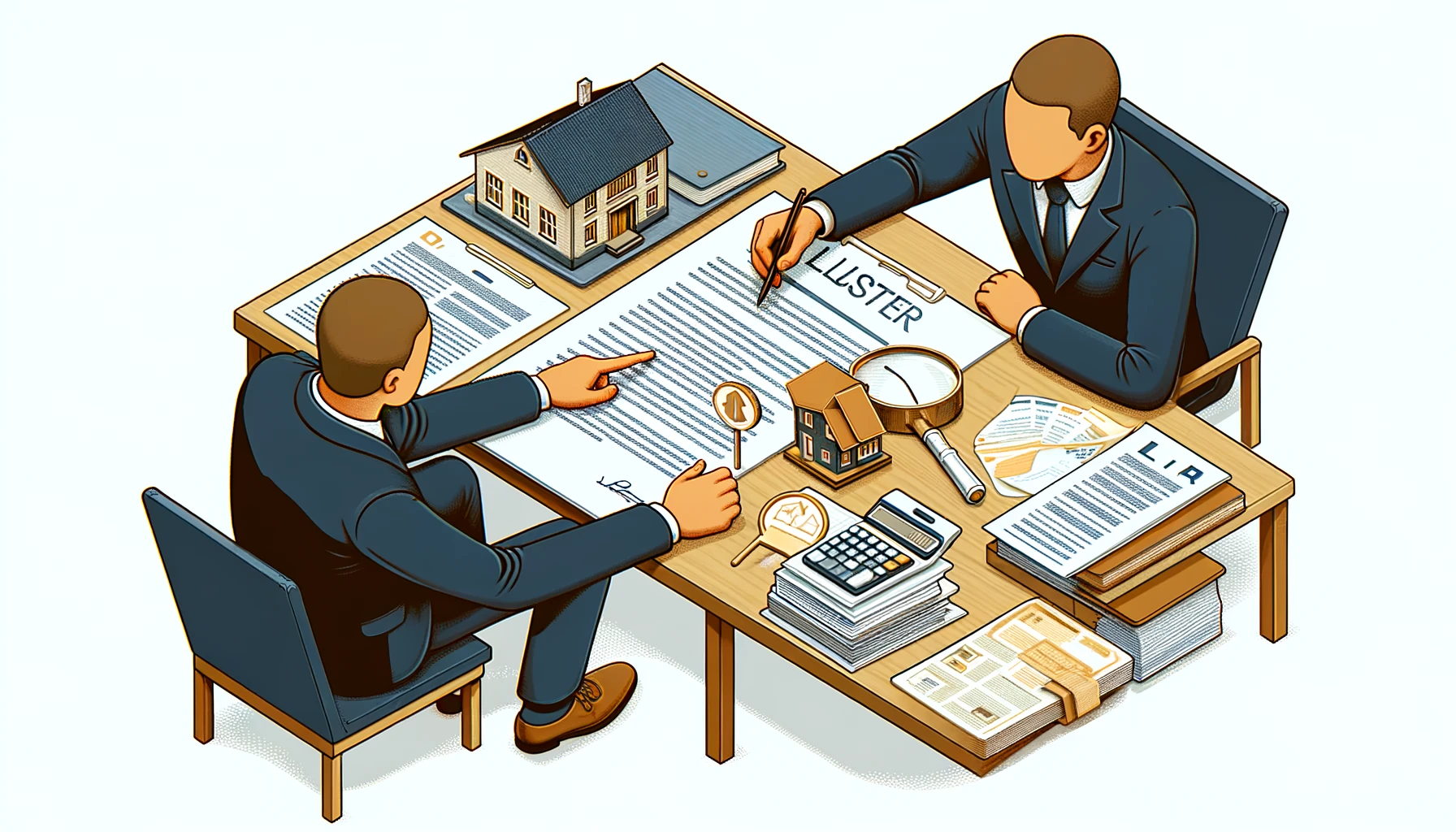 DALL·E 2024 05 27 12.04.02 A detailed illustration depicting the process of choosing a lawyer when buying a house in Denmark. The illustration should show a person discussing wi