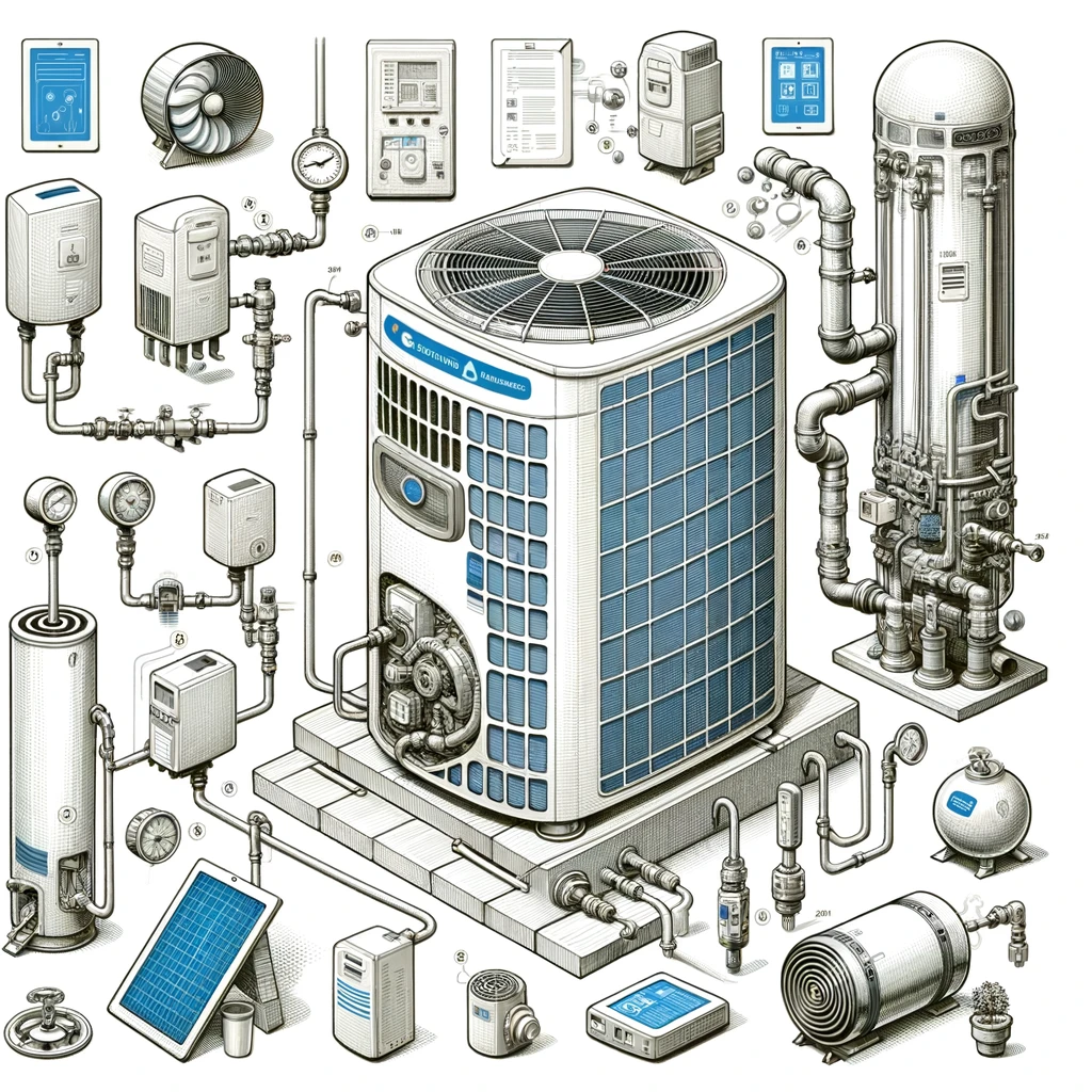 Detaljeret tegning af forskellige varmepumper