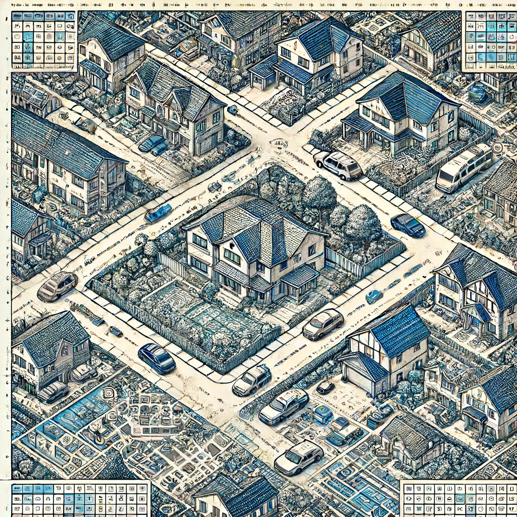 Detaljeret illustration af et forstadsområde kan hjælpe med at visualisere de områder, der er påvirket af ændringer i endomsskattesystemet.